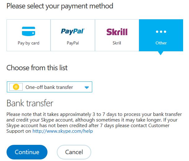 How do I pay by one-off bank transfer?  Skype Support