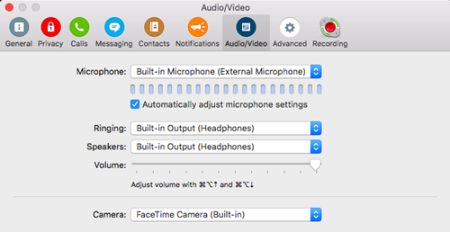 skype for business mac defaults sound