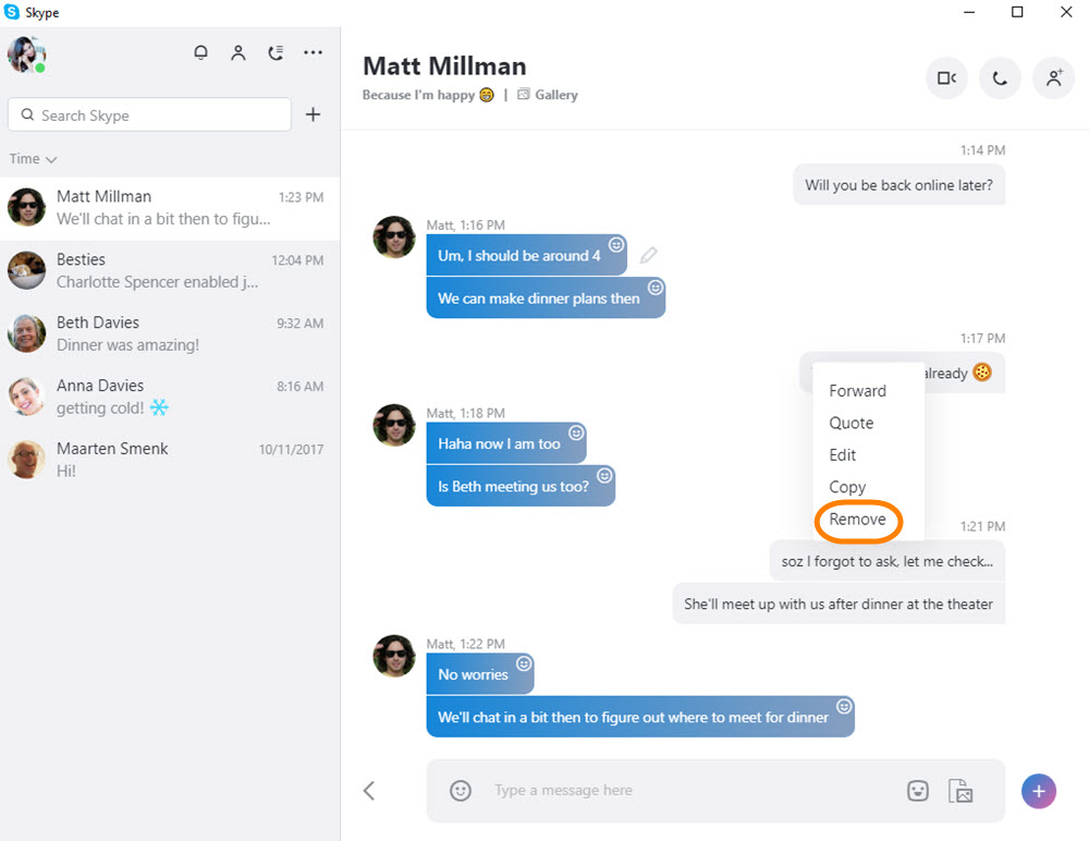 delete skype messages