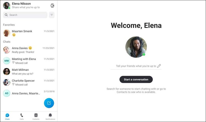 Android tablet chat screen