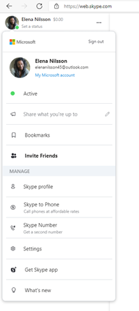 Web Skype Profile and status