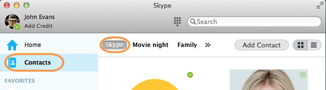 where is contact list in skype 8.9 for mac