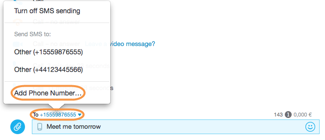 skype local number text messages