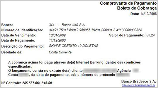 A Proof of payment through online banking